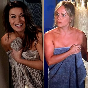 Alison King and Tina O'Brien towelled up'