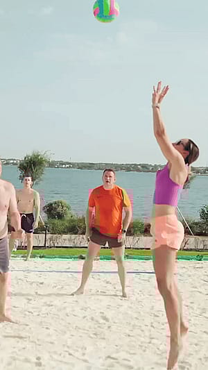 Jessica Ennis playing volleyball in May 2025.'